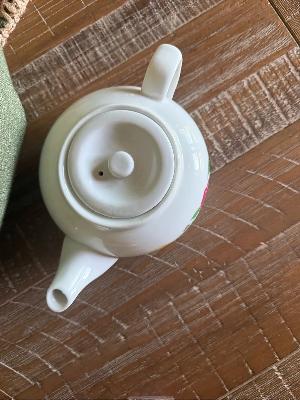 White Ceramic Teapot with Pink Floral Pansy Motif